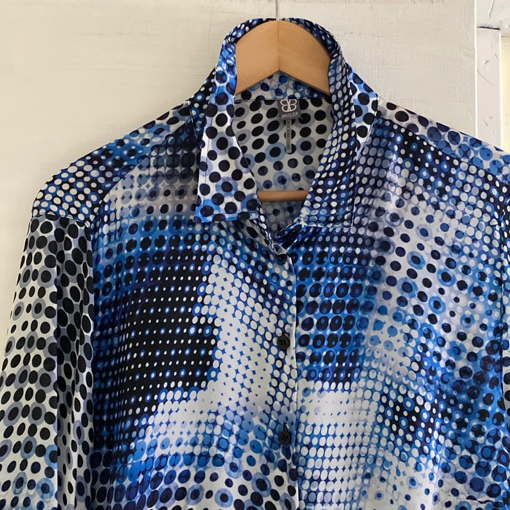 Basler Silk Beautiful Pattern Button Down Logo Sh… - image 2